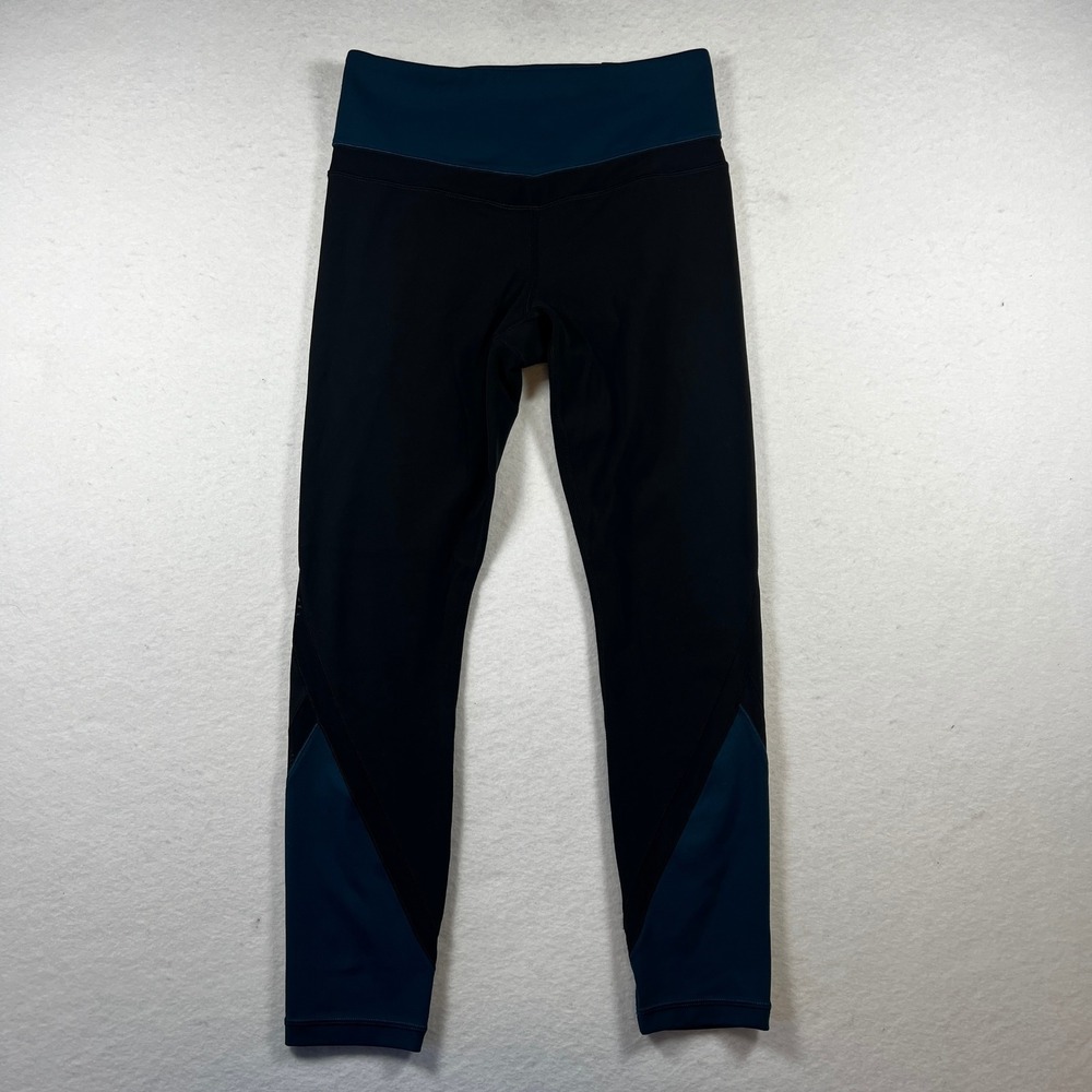 Athleta Womens Small Black Teal Colorblock Mesh Panel Leggings